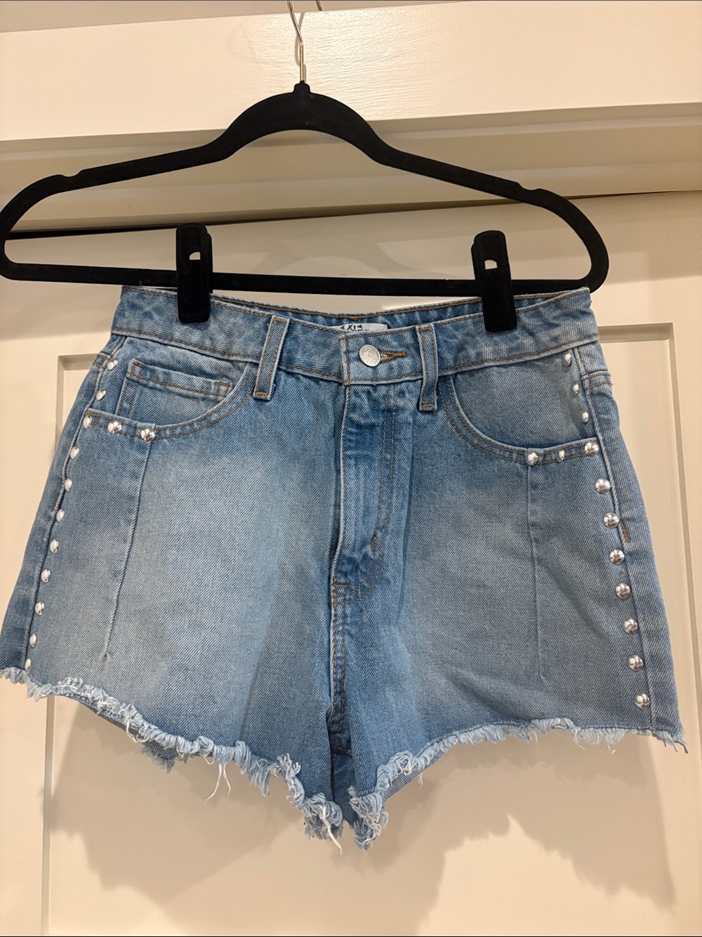 Studded jean shorts